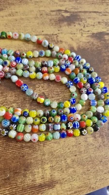 5 Strands Millefiori Flower Round Glass Beads 8mm - Mixed Colours. Clearance - Image 1 of 2