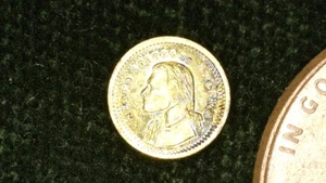 MINIATURE COIN 1903 one DOLLAR Louisiana JEFFERSON GOLD PLATE over STERL SILVER - Picture 1 of 2