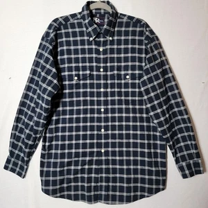 Resistol Double R Mens Long Sleeve Button Down Shirt Sz L Navy & White Plaid - Picture 1 of 11