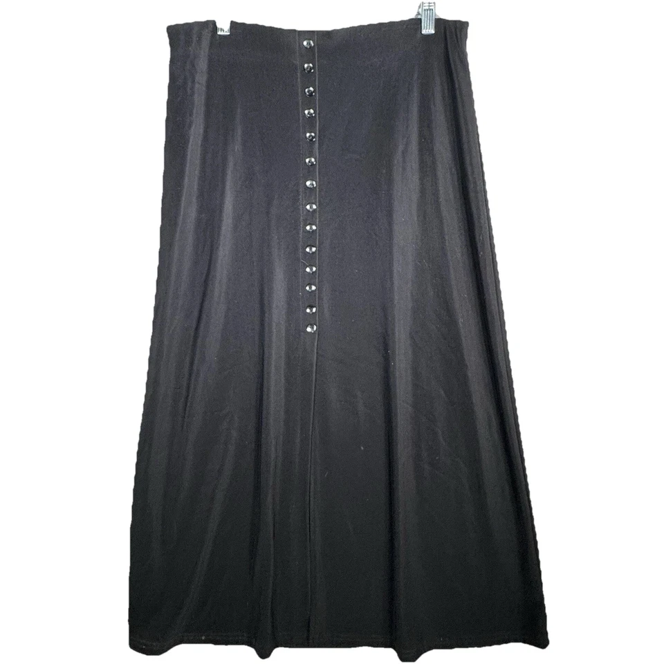 Vintage Black Jersey Maxi Skirt Women Plus Sz 1X Button Front Made In USA - Image 1 of 4