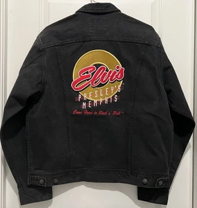 ELVIS PRESLEY Jacket Black Denim Embroidered Lee GRACELAND Men’s Medium - Picture 1 of 7
