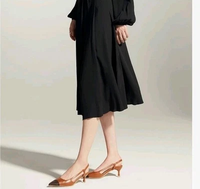 C.Paravano Lambskin Pointed Toe Slingback Brwn Pumps Brown Kitten Heels 41/10.5 - Image 1 of 4