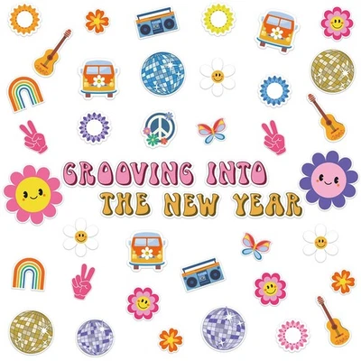 2026 New Year Bulletin Board Decorations Set - Groovy Bulletin Board Decor Di... - Image 1 of 4