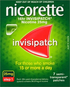 Nicorette Quit Smoking Nicotine 16 hour Invisipatch Step 1 25mg 7 Pack - Picture 1 of 15