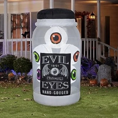 5.5' SCARY JAR OF EVIL EYES W/FLASHING LIGHT EFFECT HALLOWEEN INFLATABLE - NEW! - Image 1 of 4