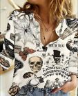 Gothic Blouse Skull Butterfly Tarot Spiderweb Halloween Button Front Shirt 2XL