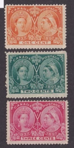 MATT'S STAMPS SCOTT CANADA #51-53, 1-,2-,3-CENT 1897 VICTORIA ISSUES MH CV$97.50 - Picture 1 of 3