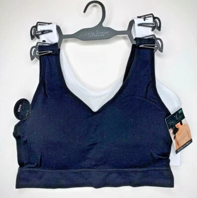 Paquete de 2 sujetadores cómodos acanalados Delta Burke talla grande 2X negro liso blanco Foto 1 de 4