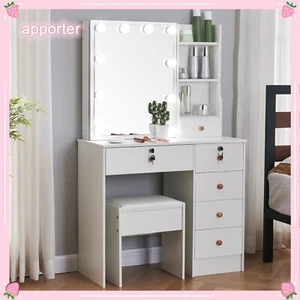 Set tavolo vanità specchio illuminato 10 LED donna trucco spogliatoio con 6 cassetti US - Foto 1 di 10