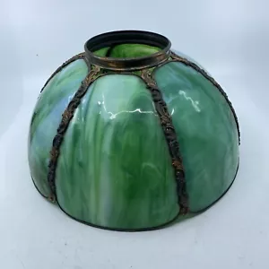 Lampenschirm grün Tiffany Stil antik 6 Panel Schlacke Glas - Bild 1 von 15