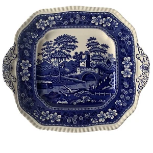 Spode Inglaterra Torre Azul Dos Manijas Placa Cuadrada de Pastel Azul Blanco 9.5x11" M3 - Imagen 1 de 24
