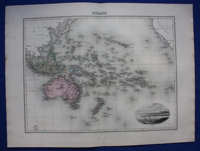 Mapa antiguo original OCEANÍA, AUSTRALIA, NUEVA ZELANDA, NOUMEA, Migeon, 1891 Foto 1 de 3