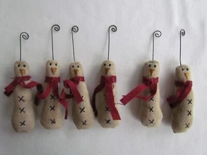 Primitive Snowman Ornaments 6pc Primitives by Kathy Skinny Snowmen 19052 NEW - Picture 1 of 4