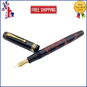 VINTAGE CONWAY STEWART DURO FOUNTAIN PEN RED MARBLE 14K GOLD MEDIUM NIB ENGLAND - Picture 1 of 15