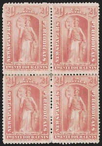 MOMEN: US STAMPS #PR96 PINK NEWSPAPER BLOCK MINT OG H PF CERT LOT #80646 - Picture 1 of 3