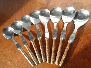 8 Unique Hand Crafted Hammered Copper  Stainless Steel Large Serving Spoons  - Picture 1 of 12