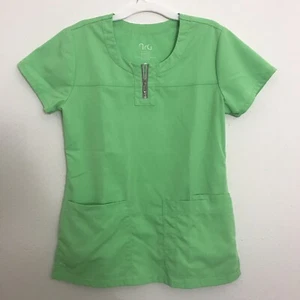 NRG By Barco Green Scrub Top Size Small Stretch Rhinestone Zip Neckline 3 Pocket - Picture 1 of 3