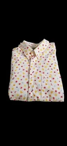 Naked & Famous Langarm Hemd mit Knöpfen Mini Obst Blumen Muster XL Off White - Bild 1 von 20