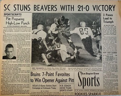 USC Trojans 9/20/1958 Los Angeles Times newspaper vs Oregon State Beavers - Image 1 of 3