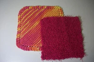 handcrafted pink, yellow,orange variegated dish cloth & pink scrubby - Picture 1 of 3