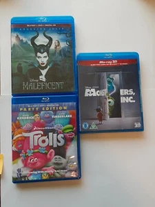 Disney/DreamWorks 3pack Blurays Maleficent/Monsters Inc 3D/Trolls - Picture 1 of 14