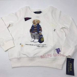 Polo Ralph Lauren Girls 5,6 Polo Bear Backpack Graphic Terry Pullover Sweatshirt - Picture 1 of 9