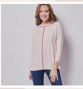 Isaac Mizrahi Drop Shoulder Pullover Contrast Piping Top Soft Pale Pink X-Large - Picture 1 of 5