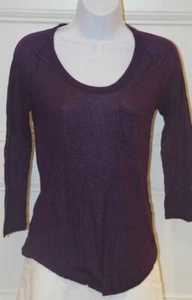 HI-LINE BY MADEWELL Plum Scoop Neck Metallic 3/4 Sleeve Women's T Shirt Sz M - Picture 1 of 5