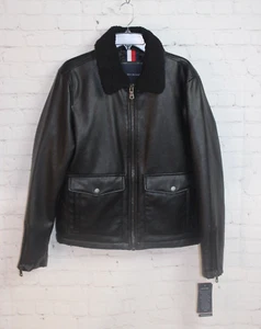 NWT  ~ Tommy Hilfiger Faux Leather Jacket Lined Full Zip Coat Black Sz XXL $225 - Picture 1 of 8