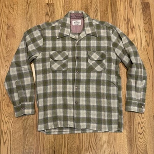 Vintage Woolshire Flannel Shirt Men’s Med Wool Blend Plaid Green 60s Vtg - Picture 1 of 8