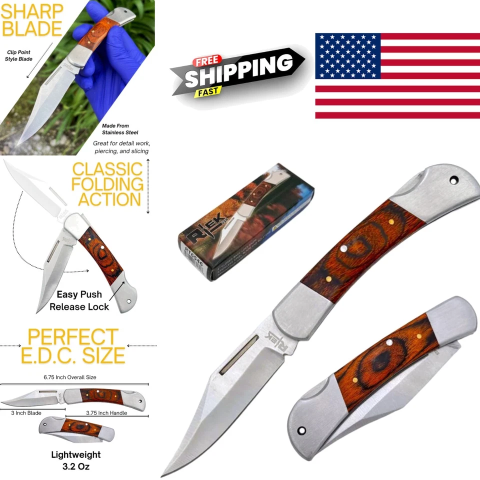 RT6546 Rtek 3.75" Spanish Brown Wood Handle Pocket Knife Lockback