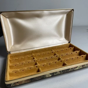 Scatola orecchini gioielli vintage Mele viaggio guscio rigido custodia a conchiglia oro marrone - Foto 1 di 14