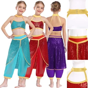 Kids Girls Set Carnival Outfit Halloween Costume Halter Neck Festival Arabian - Picture 1 of 25
