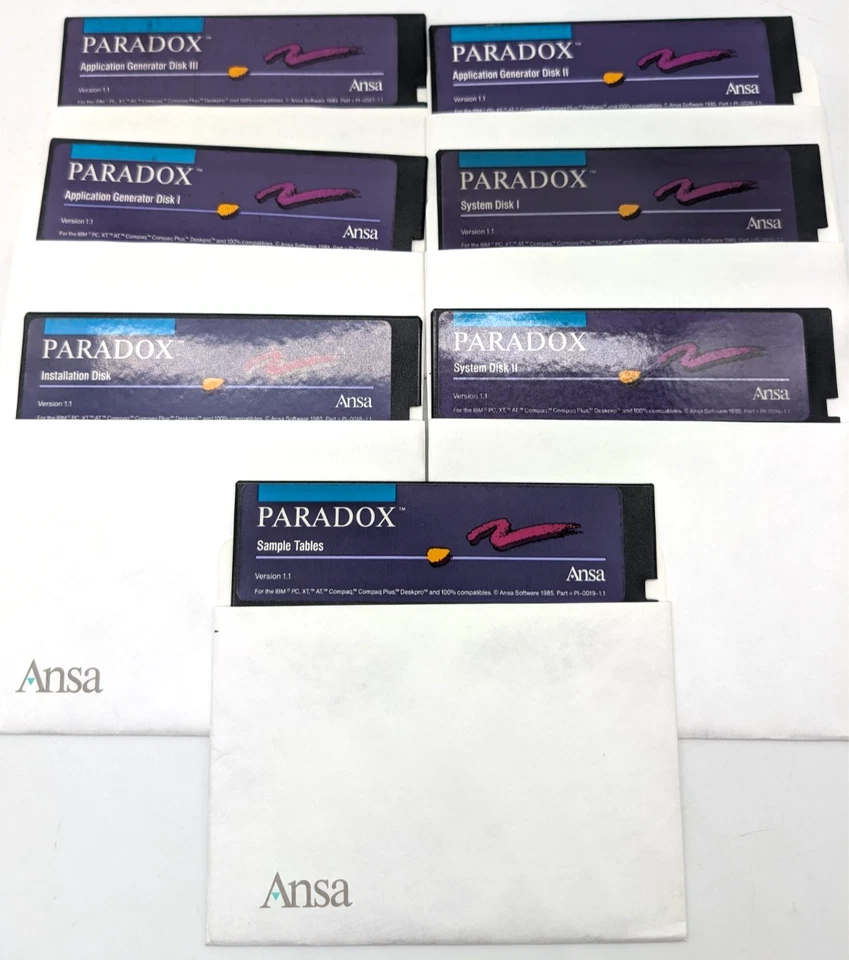 Ansa Paradox Version 1.1 (1985) original System Disketten 7x 5,25" IBM-PC/MS-DOS - Bild 1 von 1