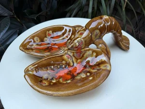 Vintage MCM Keramik Keramik Karabiner Platte Schale 3D Orange Rot Bronzetöne - Bild 1 von 8