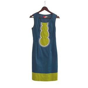 Boden Size 6 Shift Dress Teal & Green Beaded Embroidered Sleeveless Sheath - Picture 1 of 6