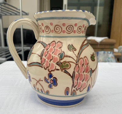 Honiton Pottery Devon Jug Hand Painted Floral Vintage 1950’s Twist Handle - Image 1 of 4