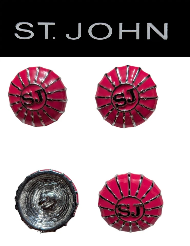 St John Knits 0.75 Silver Tone Radiating Lines and Pink Replacement Buttons - Image 1 of 1
