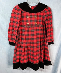 VTG Red Tartan Plaid JG HOOK DRESS Black Velvet GOLD BUTTONS Party Christmas 5 - Picture 1 of 7