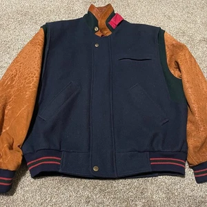 GANT The Flyer Varsity Jacket Mens Medium Navy Orange Leather Wool Blend - Picture 1 of 9
