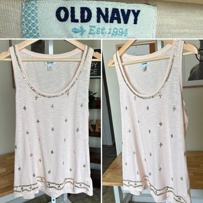 Old Navy 粉色金色亮片背心棉质莫代尔轻便无袖 M 码 — 第 1/4 张图片