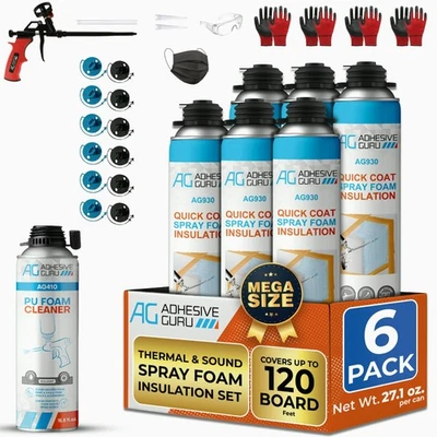 Kit de pistola y limpiador de espuma en aerosol de aislamiento térmico y acústico (6x32,80 oz) Foto 1 de 4