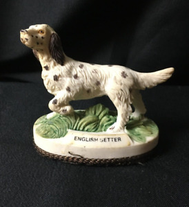 Vintage Jasco Bisque Porcelain Brown & White English Setter Pointing Dog Hunting