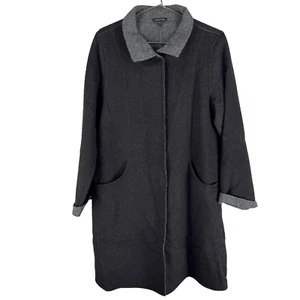 VTG 90s Eileen Fisher Black Wool Alpaca Silk Coat Button Up Fall Winter Jacket M - Picture 1 of 7