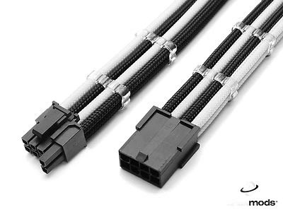 6+2 Pin PCI-E GPU Black White Sleeved Extension Cable Shakmods 2 Cable Combs - Image 1 of 4