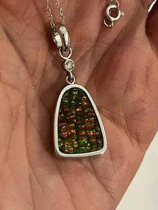 14k Ammolite & Diamond White Gold Pendant Necklace Large Dragon Skin PRICE DROP! - Picture 1 of 20
