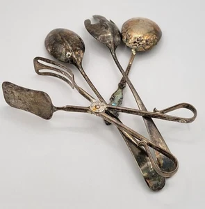 Vintage Versilberte Zange & Löffel Serviergeschirr E.P. Zink Italien T.W.R. "PATAPLDFOR" - Bild 1 von 14