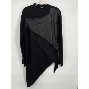 Iridium Black Tunic Top Long Sleeve Asymmetric Faux Leather Detail L - Picture 1 of 9