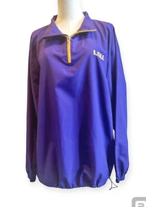 LSU Tigers Men's Medium Windbreaker Jacket Long Sleeve 1/4 Zip Purple Pullover - Picture 1 of 9