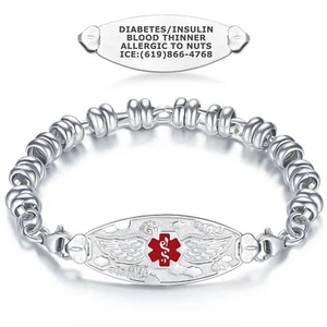Divoti Medical Alert ID Bracelet - Custom, Engraved Angel Wing and Wrapped Link - Picture 1 of 13